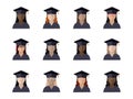 set of students girl in a graduate cap of different races, nationalities and skin colors