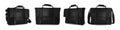 Set of stylish black leather briefcases on white background. Banner design