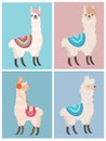 Set of stylish cartoon llama with ornament. Vector illustration.