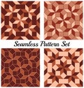 Set of 4 stylish geometric seamless patterns with rhombus and squares of beige and brown shades