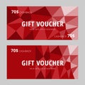 Set of stylish gift vouchers with red polygonal background