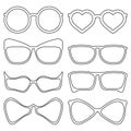 A set of stylish glasses drawn with a contour.Eyeglass frames for summer, party, beach.Decoration for the face.Vector illustration Royalty Free Stock Photo