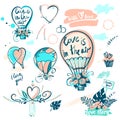 Set of stylish illustration balloon with flower design about love Royalty Free Stock Photo