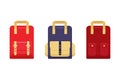 Set of stylish, modern colorful backpacks with patch pockets