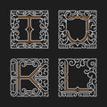 The set of stylish monogram emblem templates. Letters I, J, K, L. Vector illustration.