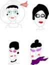 Set of stylish and morden grandma`s faces. Fashionable aged women