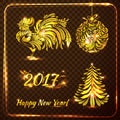 set of stylish new year symbols on transparent checkered background. vector illustration
