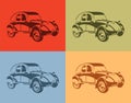 Set of stylish vector picture vintage cars four colors