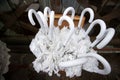 A set of stylish white wedding umbrellas on a rainy day for holiday guests. Royalty Free Stock Photo