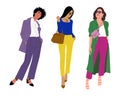 Set of stylish young women vector illustrations.