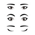 Set of stylized asian woman`s eyes expressing different emotions