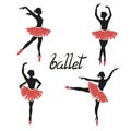 Set of of stylized ballerinas. Poses of ballet.
