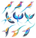 Set of Stylized Birds - Rollers Royalty Free Stock Photo