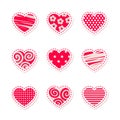 Set of vector stylized bright red hearts