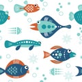 Set of stylized decorative fishes