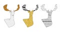 Set of stylized deer with gold, bronze and silver glitter. Elements for Christmas and New Year design