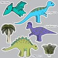Set of stylized dinosaur stickers Royalty Free Stock Photo