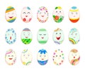 Set of stylized Easter eggs with cartoon faces