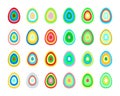 Set of stylized easter eggs made of concentric contours of different colors