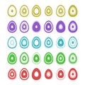 Set of stylized easter eggs made of concentric contours of different colors saturation