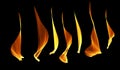 Set of stylized fire flame, Abstract glowing lines. Fire flames isolated black background Royalty Free Stock Photo