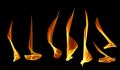 Set of stylized fire flame, Abstract glowing lines. Fire flames isolated black background Royalty Free Stock Photo