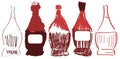 Set of stylized flasks of wine