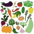 A set of stylized geometric vegetables. Natural organic farm products carrots, potatoes, tomatoes, cucumbers, onions, eggplant,