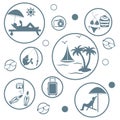 Set of stylized icons of traveler equipment and accessories to r