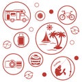 Set of stylized icons of traveler equipment and accessories to r