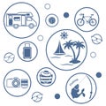 Set of stylized icons of traveler equipment and accessories to r