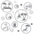 Set of stylized icons of traveler equipment and accessories to r