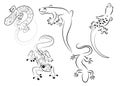 Set of stylized lizard. A collection of decorative lizards. Black white reptile illustration. Vector logo lizards Royalty Free Stock Photo