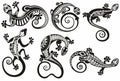 Set of stylized lizard. Collection of decorative silhouettes of reptiles.