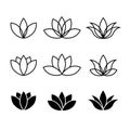 Set of lotuses. Collection of line lotus flowers