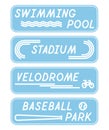 Set of Stylized Minimal Flat Signs with Sport Venues Names