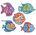 Set of Stylized Ornamental decorative fishes