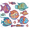 Set of Stylized Ornamental decorative fishes