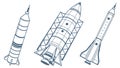 Set of Stylized Rockets for Space Exploration Theme, vector design Generative AI Royalty Free Stock Photo