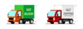 Set of stylized  small trucks. Truck with an antenna and the inscription fast delivery, shipping. Flat  image isolated Royalty Free Stock Photo