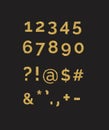 A set of stylized sparkling golden glitter fancy digits numbers and symbols. Use to make your own text.