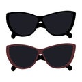 Set of 2 stylized sunglasses with dark lenses in black and brown frame. Summertime. Sunglasses day.