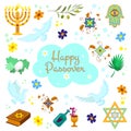 Set of stylized symbols for the design of the Jewish Passover holiday