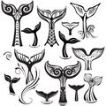 Set of Stylized Tails of a Whale Royalty Free Stock Photo