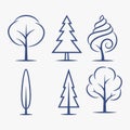 A Set of stylized tree silhouettes. each with a different shape and size Royalty Free Stock Photo
