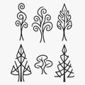 A Set of stylized tree silhouettes. each with a different shape and size Royalty Free Stock Photo