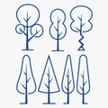 A Set of stylized tree silhouettes. each with a different shape and size Royalty Free Stock Photo