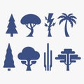 A Set of stylized tree silhouettes. each with a different shape and size Royalty Free Stock Photo
