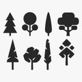 A Set of stylized tree silhouettes. each with a different shape and size Royalty Free Stock Photo