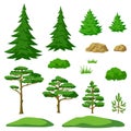 Set of stylized trees. Spring or summer forest. Seasonal illustration.